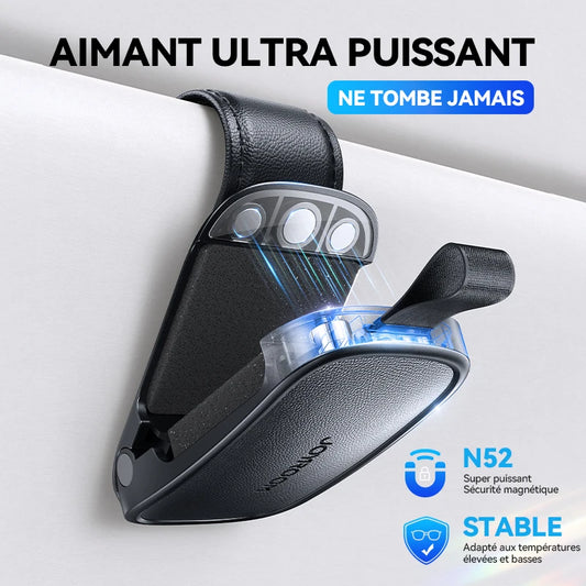 Support de Lunettes Voiture – Clip Magnétique Universel pour Pare-Soleil avec Rangement Cartes & Tickets
