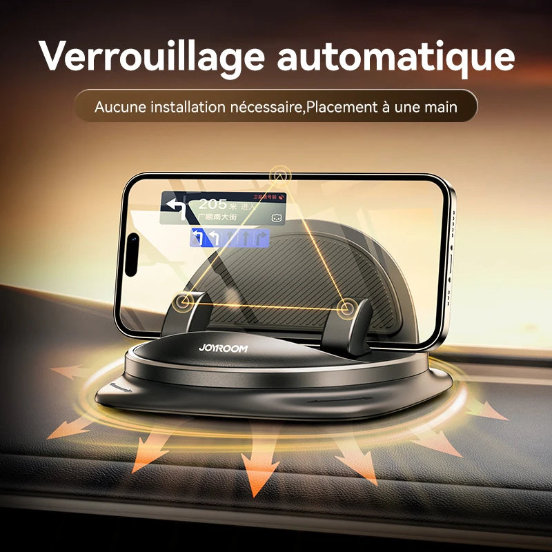 Support Téléphone Voiture – Fixation Tableau de Bord, Rotation 360°, Pose à Une Main, Base Nano-Gel Antidérapante