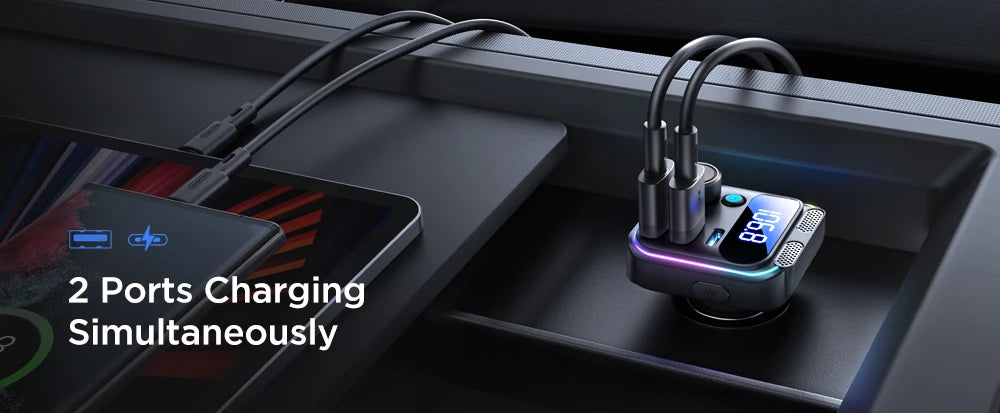 Transmetteur FM Bluetooth 5.3 48W – Double Micro, Charge Rapide, Appels Mains Libres et Lecture USB