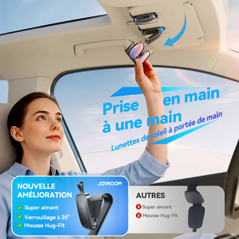 Support de Lunettes Voiture – Clip Magnétique Universel pour Pare-Soleil avec Rangement Cartes & Tickets