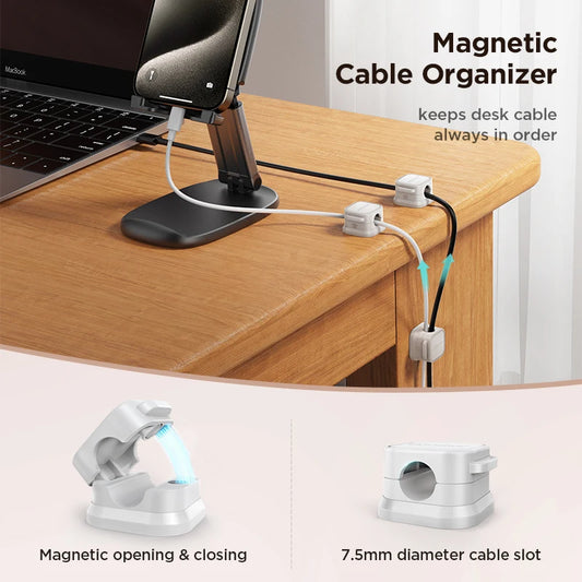 Lot de 6 Clips Magnétiques pour Câbles | Organisateur Auto-Adhésif pour Bureau, Maison, Voiture