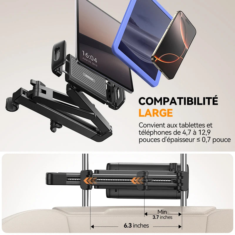 Support Tablette Voiture Appuie-Tête Joyroom – 3 en 1, Bras Extensible, Rotation 360°
