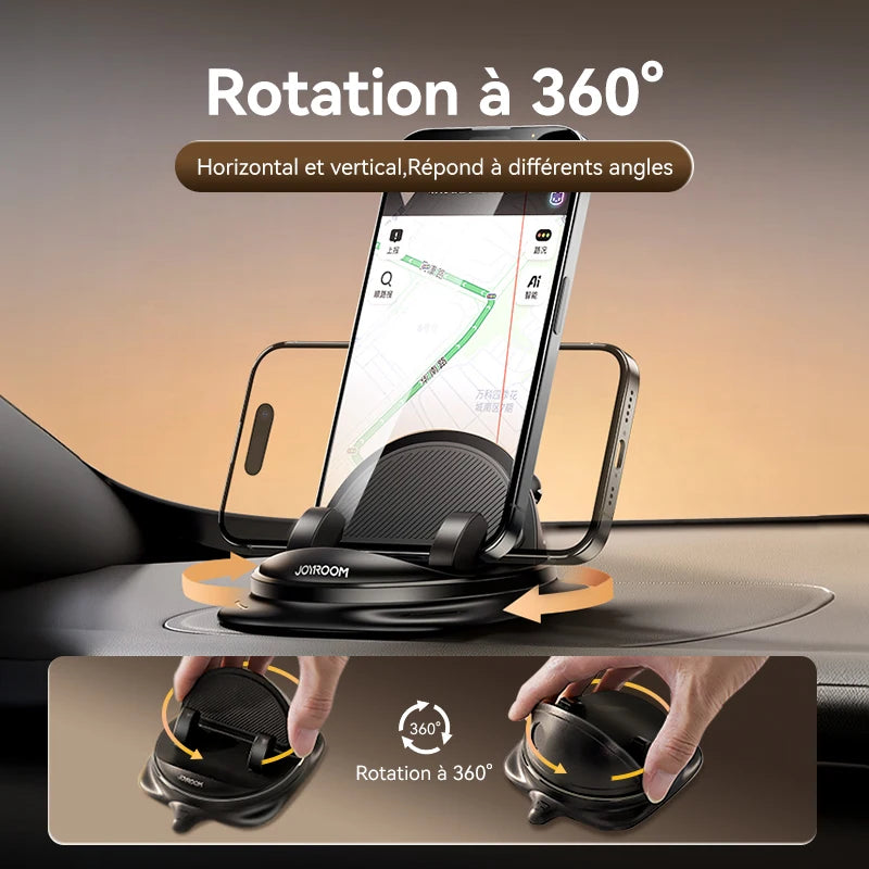 Support Téléphone Voiture – Fixation Tableau de Bord, Rotation 360°, Pose à Une Main, Base Nano-Gel Antidérapante