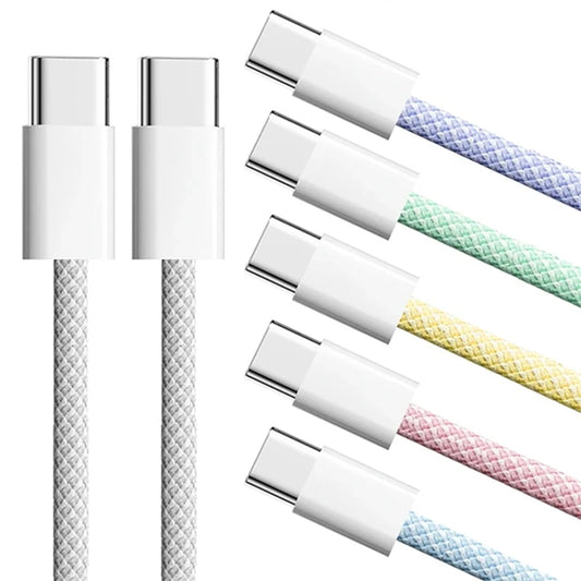 Câble de Charge Rapide USB-C vers USB-C 60W – Tressé Nylon pour iPhone 15/16, Samsung, Xiaomi