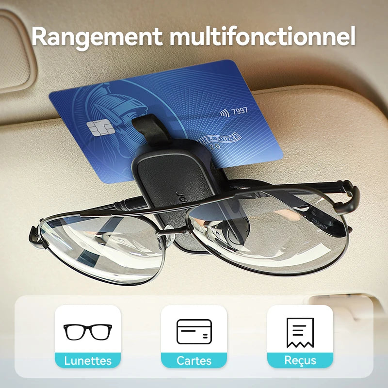 Support de Lunettes Voiture – Clip Magnétique Universel pour Pare-Soleil avec Rangement Cartes & Tickets